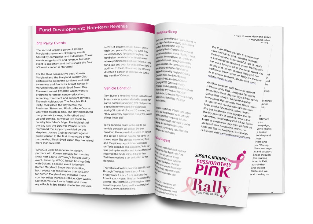 Susan G Komen Annual Report Spread 2 by Sarah Heather Gould